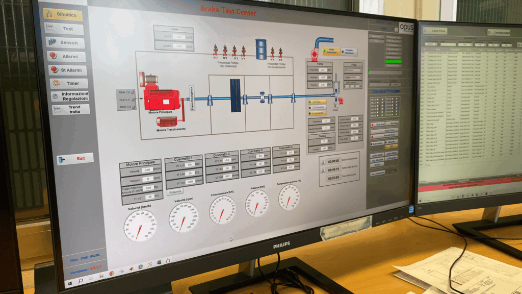 schermo di computer con caricato software per test banco dinamometrico di proprietà opus automazione
